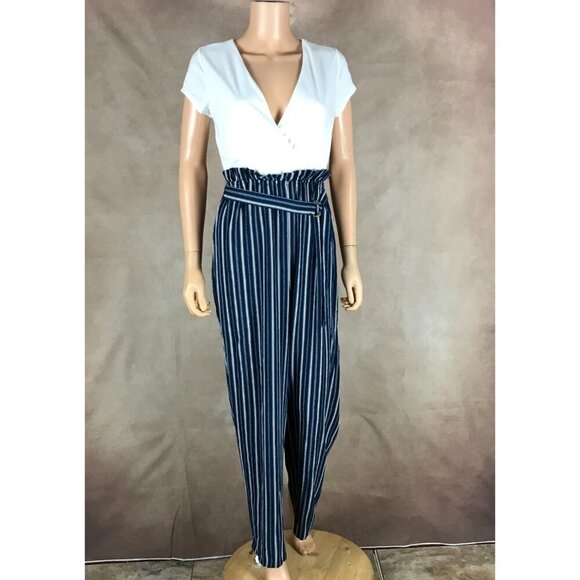 BAILEY BLUE Short Sleeve V-neck Striped Jumpsuit NWT XL - Picture 4 of 9